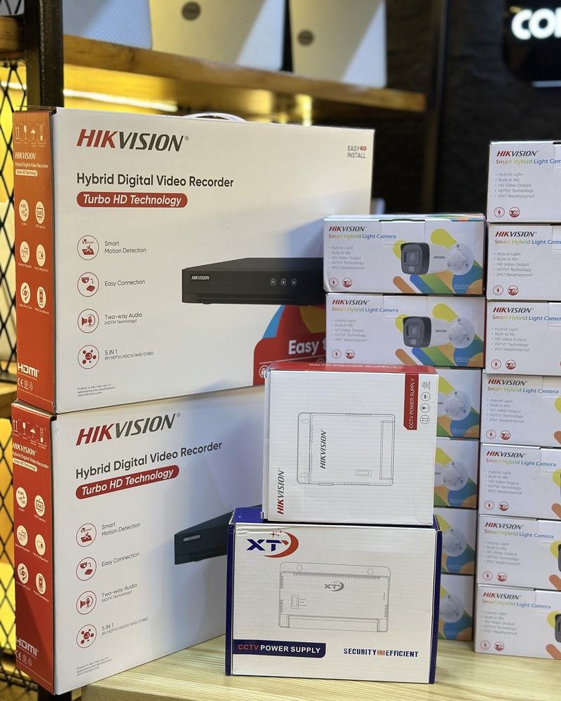 Boxed Hikvision video recorders in the shop